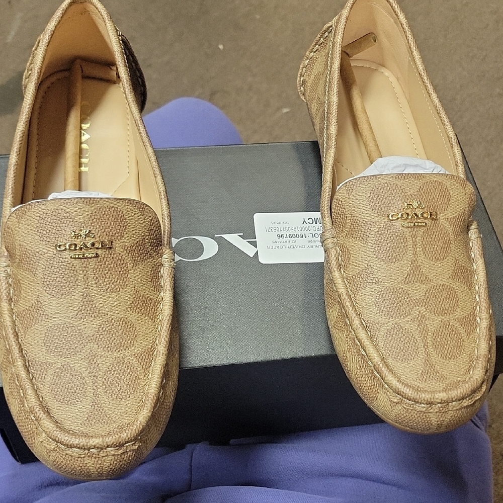 Coach Brown and Tan Moccasins with Signature Pattern